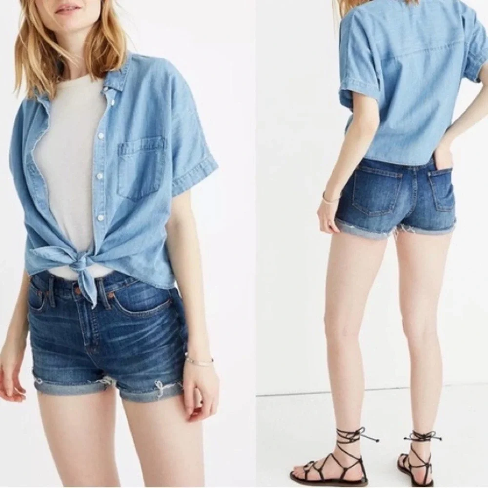 Madewell High-rise Cut-off Stretch Denim Shorts Frayed Whiskering Distressed 26 - Picture 1 of 8